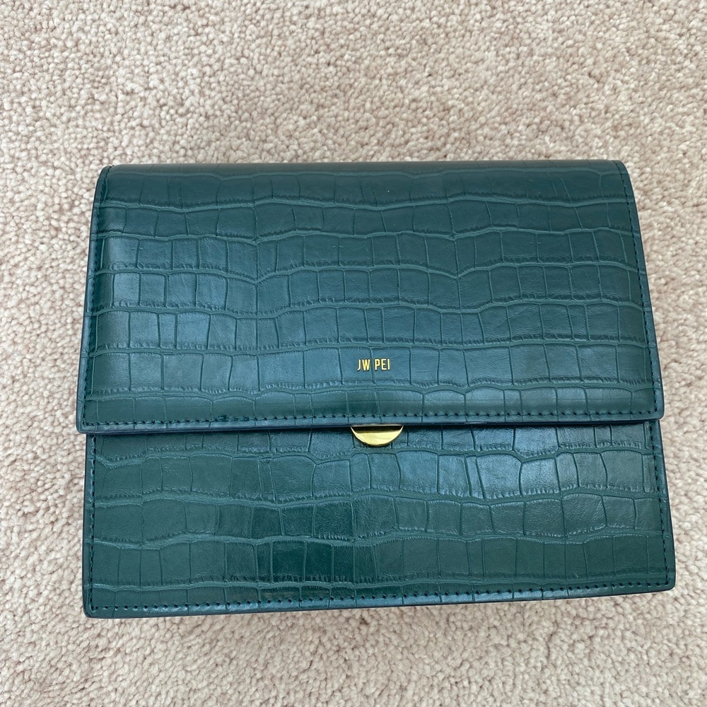JW PEI Mini Flap Crossbody - Dark Green Croc